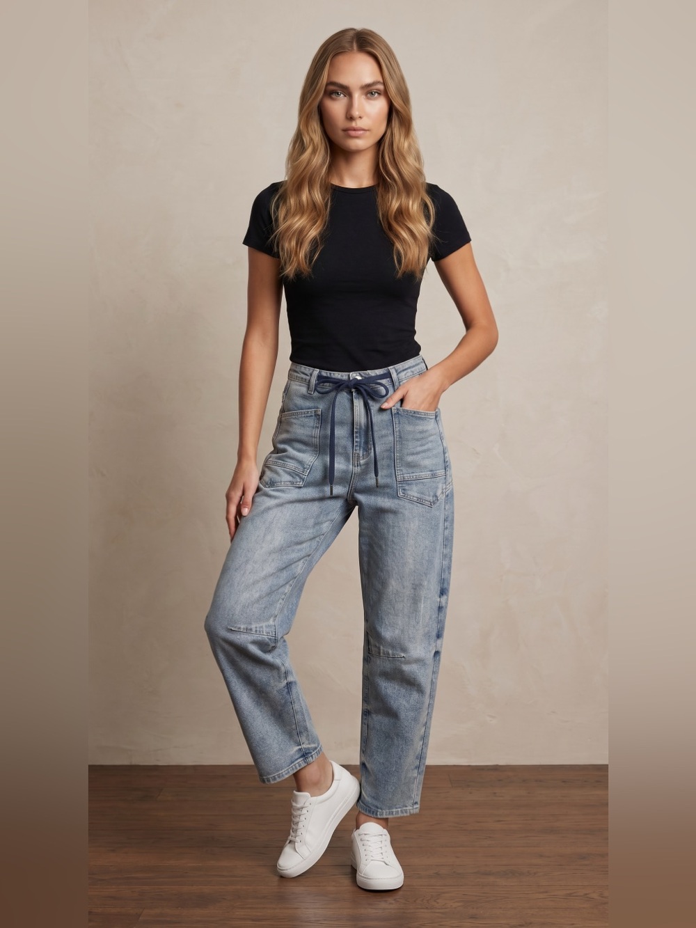So Me Light Blue Tie-Waist Boyfriend Jeans NET sz Small